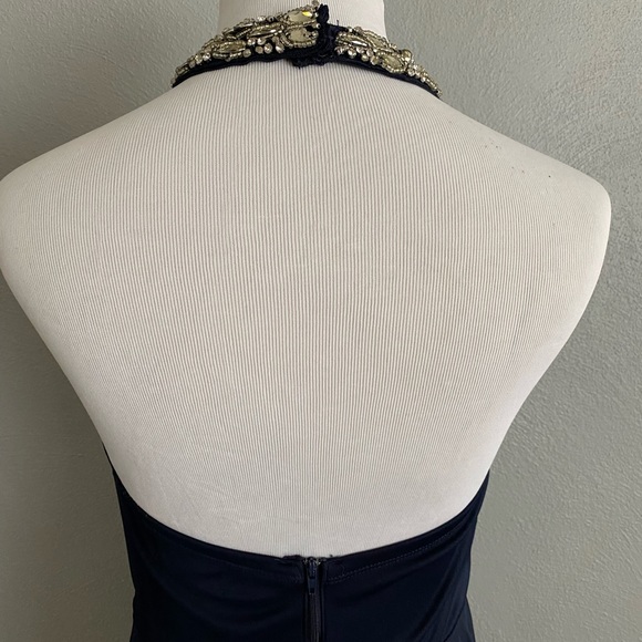 My Michelle Formal Long Navy Halter Dress Jewel Accents Size 9 - Picture 7 of 11